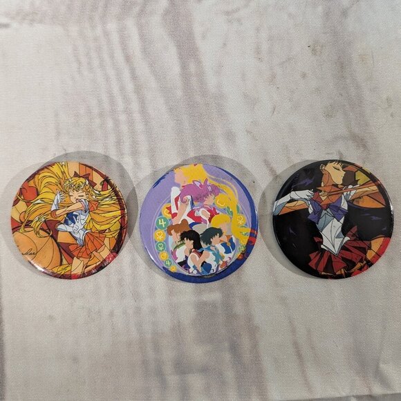Sailor Moon Stained Glass Style Pinback Button Set of 3 - Picture 1 of 9